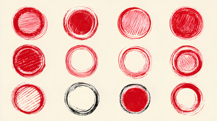 Highlight hand drawing different circles isolated on the white background, Handwritten red circle For marking text, numbers, marker pen, pencil, logo, hand-drawn doodle grunge circle highlights	