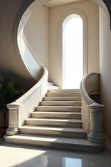 Dramatic Hollywood style staircase ascending towards bright light, elegant design, perfect for luxury, architecture, and home decor themes ,  opulent,  wood,  film