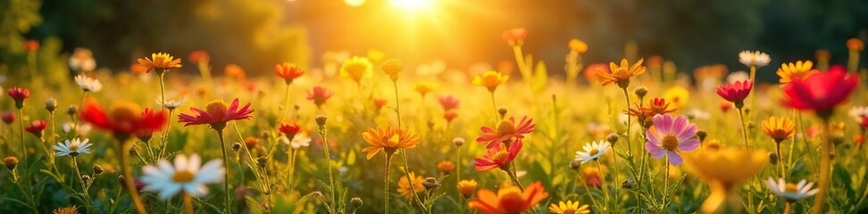 Golden Hour Summer Wildflowers Vibrant Landscape of Carefree Joy and Optimism