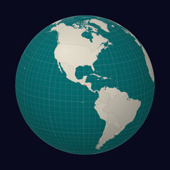 El Salvador on the map. Globe centered to El Salvador. Country location on the world map. Teal Pale Mint color palette. Globe with countries, meridians and parallels. Classy vector illustration.