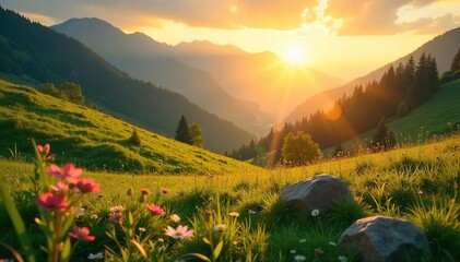 Serene landscape bathed in golden sunlight, conveying a sense of calm and spiritual energy Perfect for meditation, mindfulness, and wellness themes , spiritual, clouds, balance
