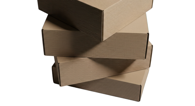 Stack of plain corrugated cardboard boxes on black, awaiting contents