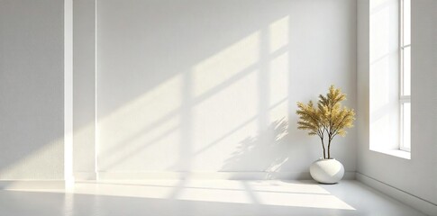 Serene whitewashed interior, soft natural light illuminates a minimalist room with calming textures and subtle shadows Perfect for relaxation and tranquility themes , aesthetic, washed