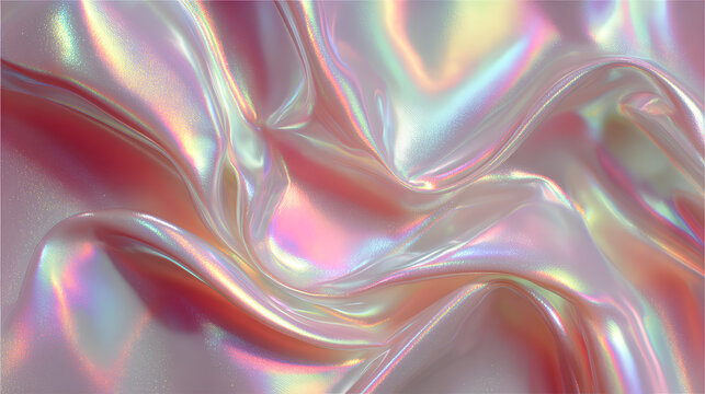Iridescent Hologram Texture in Pearl and Rose Hues Shifting into Neon