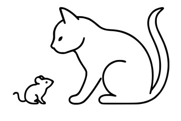 Fototapeta premium Minimalist black outline cat looking at a mouse 