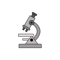 Microscope lab icon. Scientific research vector. Medical discovery symbol. Biology equipment element.