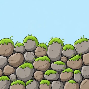 Moss-Covered Stonewall Illustration: A Serene Landscape Background with Nature's Touch