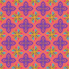 Vibrant Coral and Blue Floral Seamless Pattern