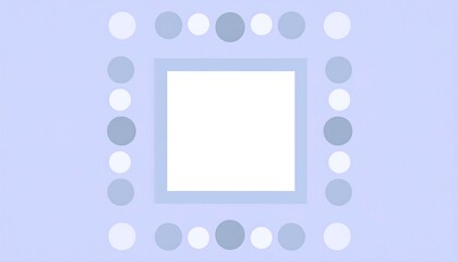 Light purple background with a white square frame, accented with light blue circles