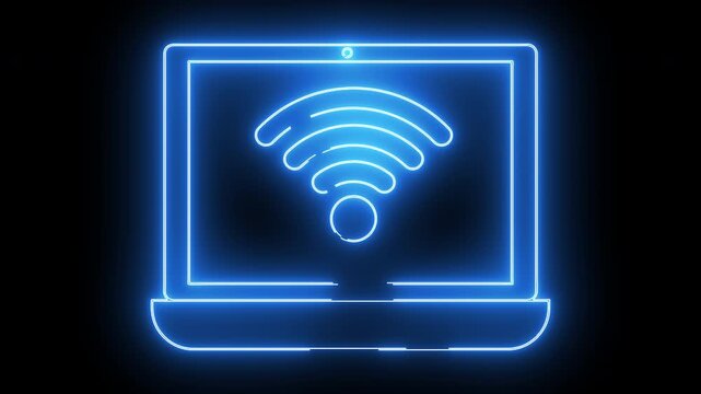 laptop icon and wifi icon with neon effect