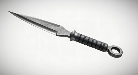 Sharp Assassin's Tool: A sharply-pointed throwing weapon with a sturdy grip, presented in photorealistic detail, against a minimalist backdrop.