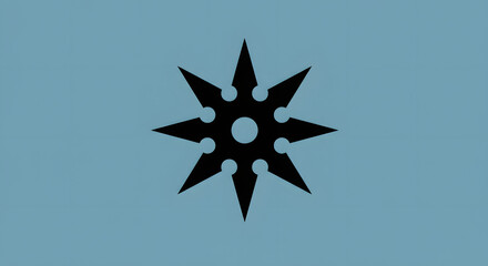 Star Shuriken: A captivating shot of a classic star shuriken, isolated against a serene light-blue background. this image is ideal for themes of ancient martial arts and clandestine intrigue.