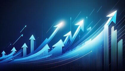 upward arrows on blue background symbolizing stock market growth business success financial industry trends positive progress generative ai representation