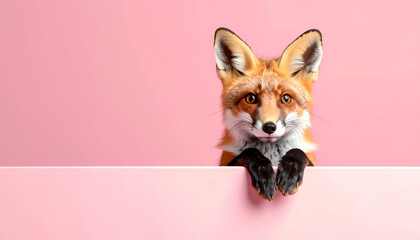 Obraz premium Fox, Background Pastel pink 02, generated by AI