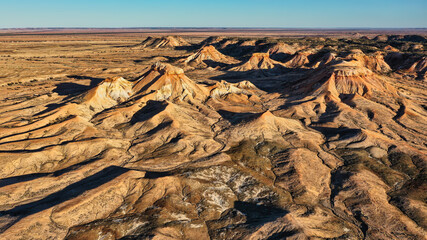 Arckaringa, Painted Desert in South Australia , Aerial view of rugged desert hills under a clear sky