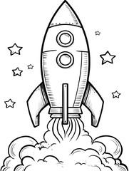 A cute space rocket coloring page