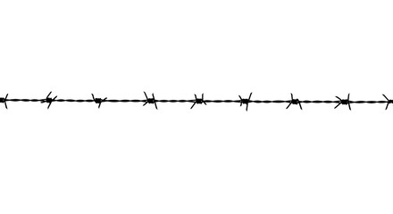 Barbed wire creating horizontal line on transparent background