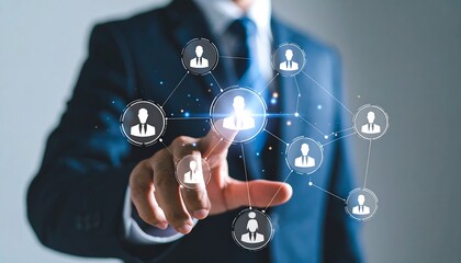 Businessman interacting with a digital network of people icons