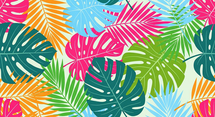 Colorful tropical leaves creating a vibrant summer pattern