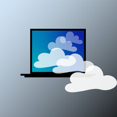 Cloud computing icon. Data network symbol. Laptop storage vector. Online service element.