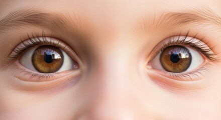 Naklejka premium Close up of beautiful brown eyes with long eyelashes for eye care and beauty product advertising