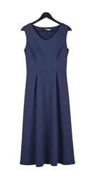 Navy Blue Sleeveless Dress on Hanger, Isolated on White Background