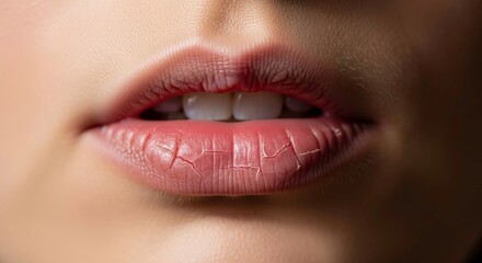 Fototapeta premium Dry cracked lips closeup treatment and prevention tips for healthy and hydrated lips routine care