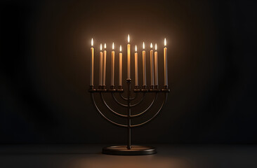 Lit Menorah on Dark Background