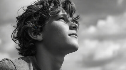 teenager with downcast eyes expressing deep sadness stands against clean monochromatic backdrop