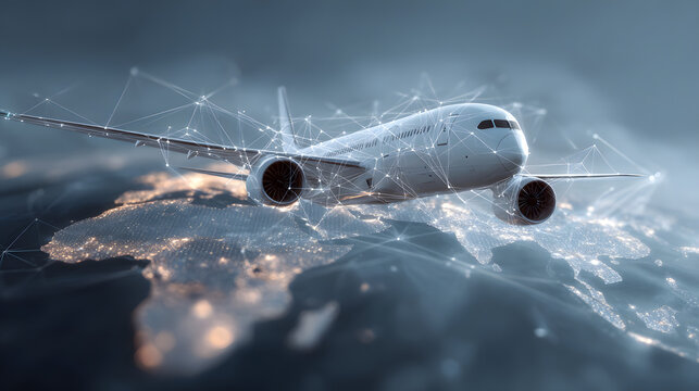 Airplane with digital world background