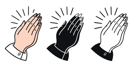 Fototapeta premium Three minimalist icons of praying hands in peach black and white praying hands icon prayer icon