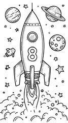 Rocket with number eight coloring page