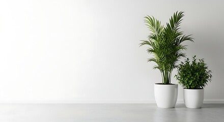Potted plants in a minimalist room against a white wall creating a serene atmosphere
