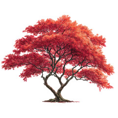 Japanese maple tree with finely cut crimson red foliage on transparent background