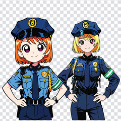 Anime Police Officers Duo in Uniforms
