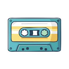 Naklejka premium Vibrant teal and yellow audio cassette illustration featuring striped tape design and retro style for music listening