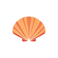 Stylized orange scallop seashell vector icon. A geometric illustration for summer, beach, or marine life themes.
