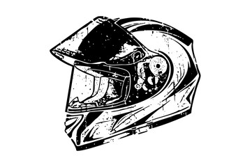 Vector Detailed vector of a motorcycle helmet with a rider inside.