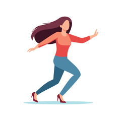 Fototapeta premium Woman in motion, running with flowing hair and outstretched arm, conceptual illustration