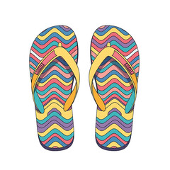 Colorful Wavy Striped Flip-Flops for Summer Vacation and Beach Wear - Vector Illustration, Transparent Background