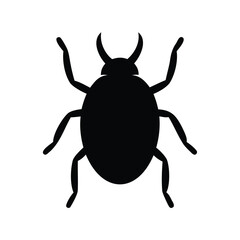 Simple minimalistic black silhouette drawing of a beetle or insect on white
