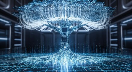 Abstract Futuristic Digital Brain Network AI Technology Structure.