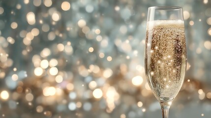 Sparkling champagne in a glass against a festive bokeh background, celebrating moments