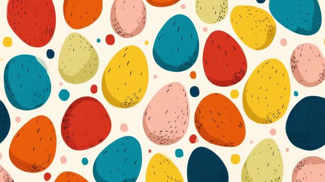 Abstract pattern of colorful, textured eggs on a cream background