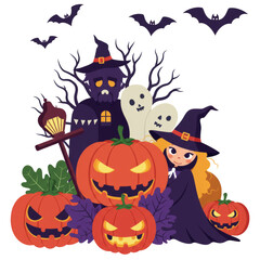 Fototapeta premium Transparent PNG Halloween theme with spooky design elements. Perfect for party decoration, poster, invitation, sticker, and seasonal holiday artwork.