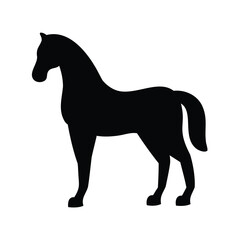 Simple black silhouette of a horse standing gracefully in a profile view