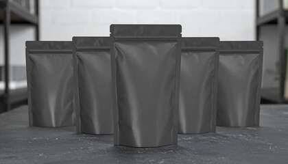 Dark gray pouches on dark surface