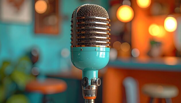 there is a microphone that is sitting on a table