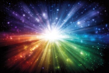 Fototapeta premium Colorful explosion radiating outward, stars and light