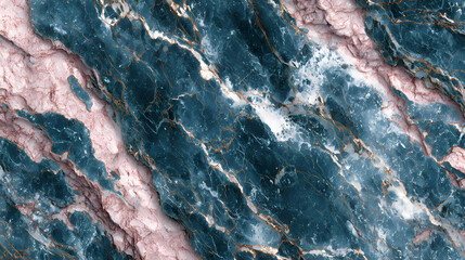 Elegant deep teal and blush pink marble texture, intricately veined with shimmering golden lines. A sophisticated natural stone abstract background, perfect for luxurious high-end design